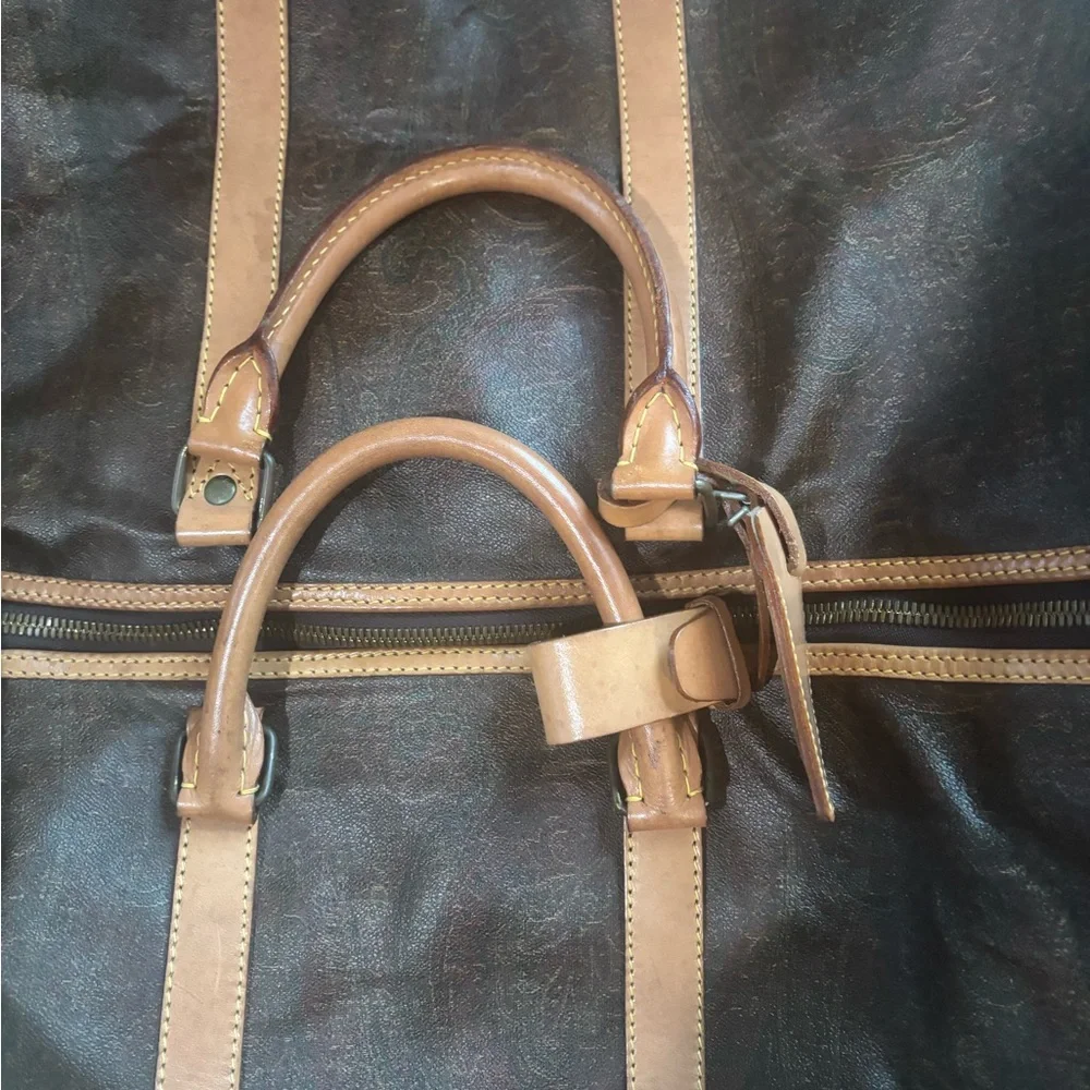 Louis Vuitton Brown Monogram Duffel Bag with Tan Leather